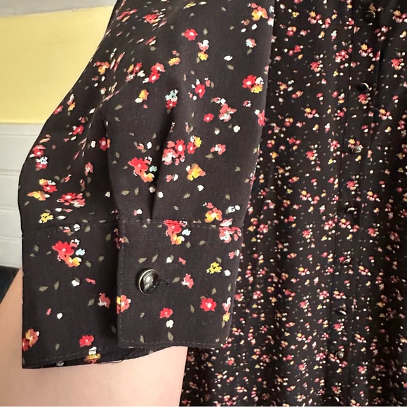 Madewell x Sezane Elly Floral Black Dainty Silk V Neck Dress Button Down Shift M - Picture 5 of 16